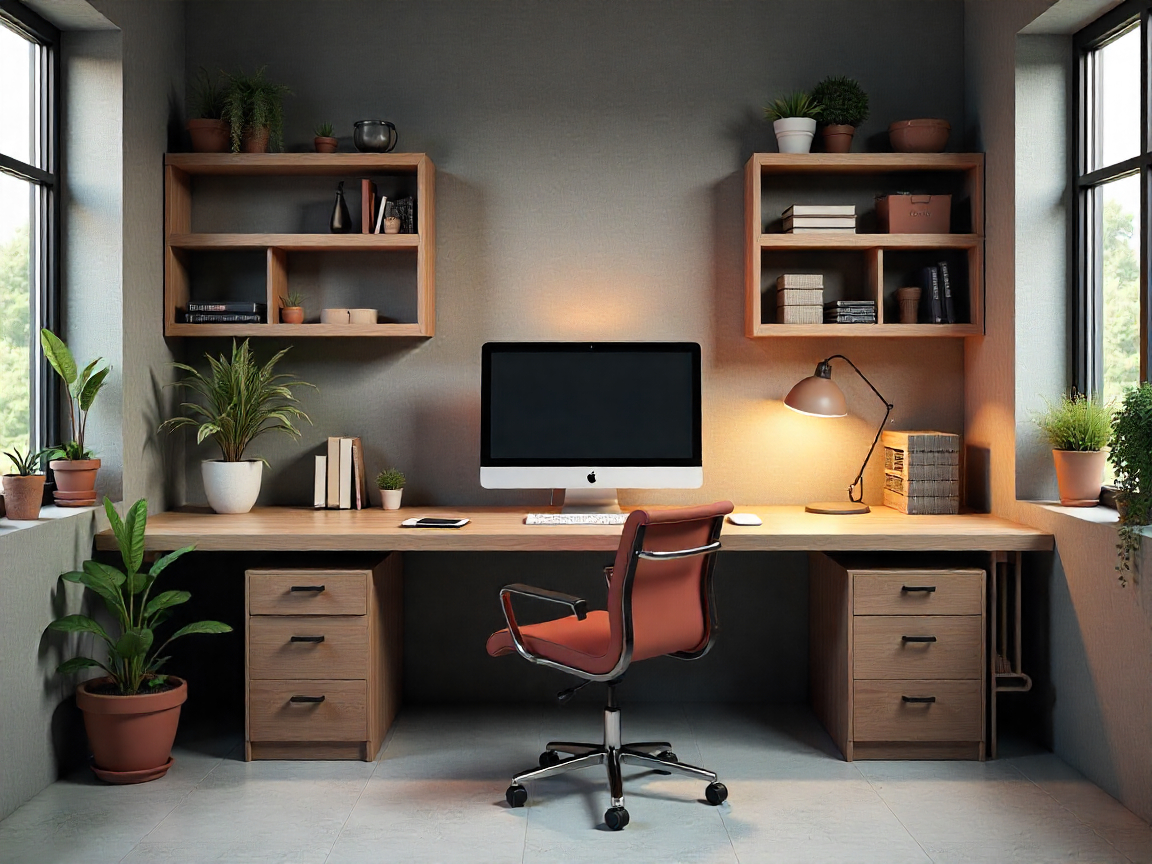 Professional 3D modeling workspace with computer and tools